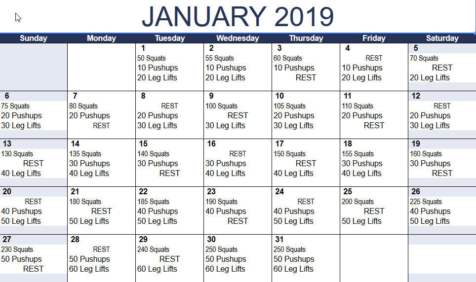 January 2019 New Year Challenge • Fitness Adventure